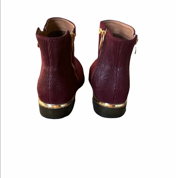 Faux Suede Burgundy and Gold Ankle Boots Size 7 - Picture 4 of 6